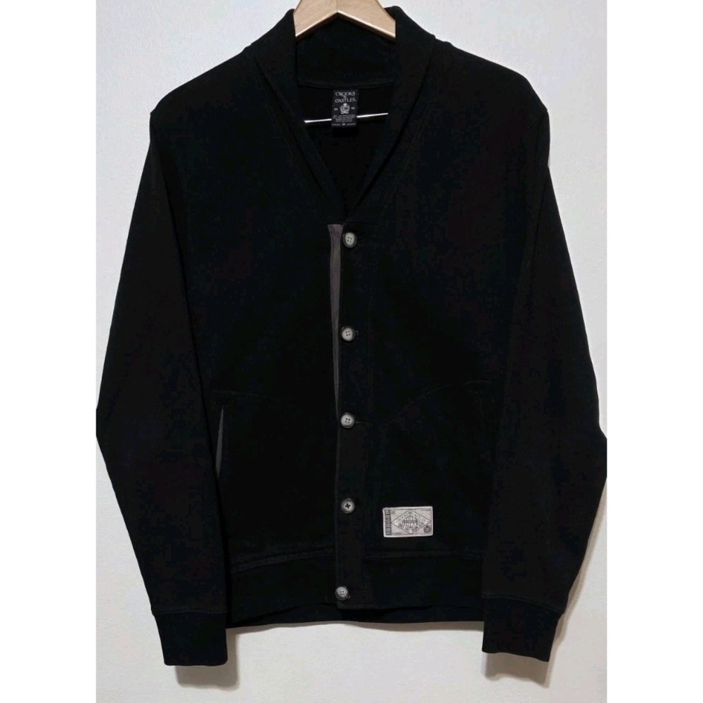 Crooks & Castles Men Knit Button Cardigan Sweater Black Sz M Nightime Vultures